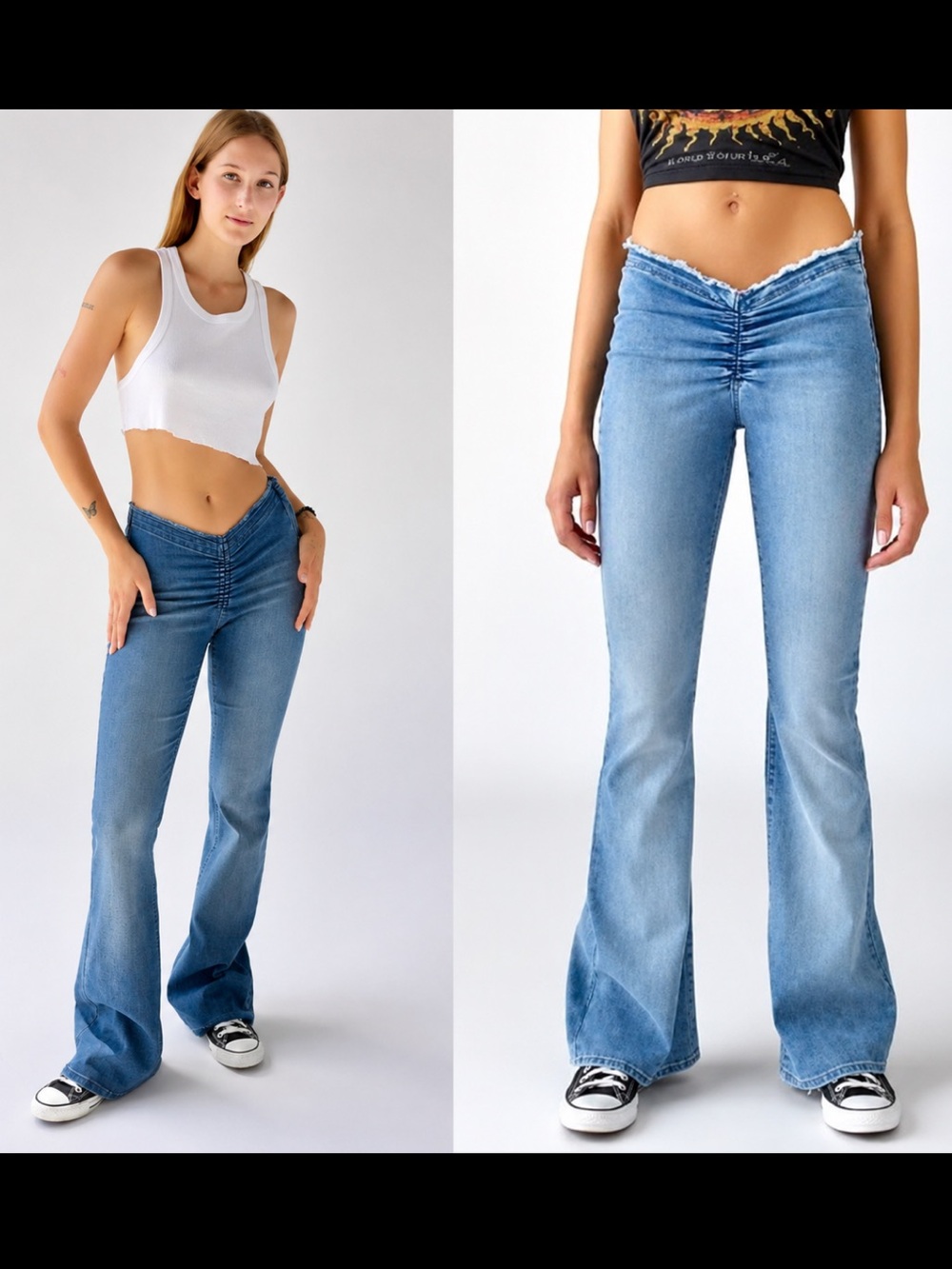 Urban Outfitters Y2K 90’s Ruched V-Front Flare Jeans